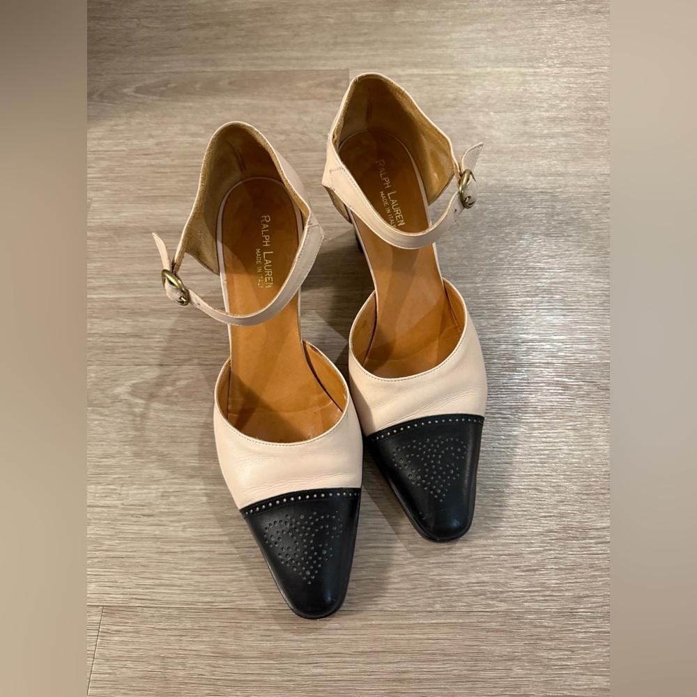 Women's Polo Ralph Lauren Black & Pink Leather Mary Jane Pumps Size 8B